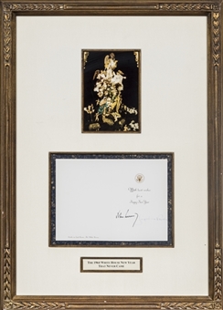 1963 President John F. Kennedy & Jacqueline Kennedy Dual Signed White House Christmas Card 15x25 Framed Display (SGC & PSA/DNA)